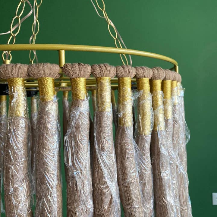 Joy's Arts - Wholesale Chandelier/Hanging Light - Boho Cotton Fringe Chandelier - Macrame Pendant Light, Nursery & Living Room Ceiling Lamp, Gold Accents8