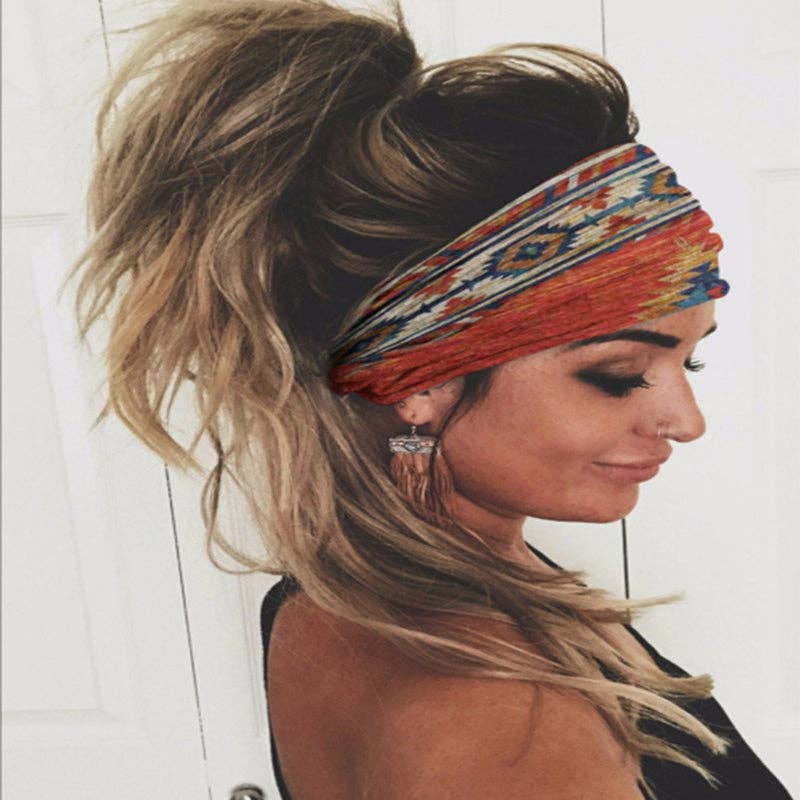 Tourtiwi - Wholesale Fashion Headband - Women's - Ethnic Vintage Wide Print Sports Headband2