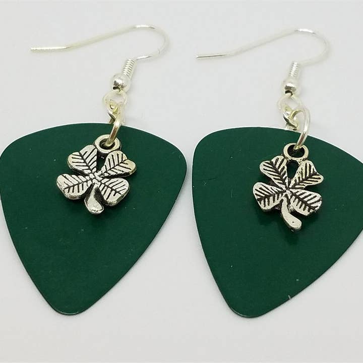 Simply Raevyn - Wholesale Dangle Earrings - Small Shamrock Charm Guitar Pick Earrings