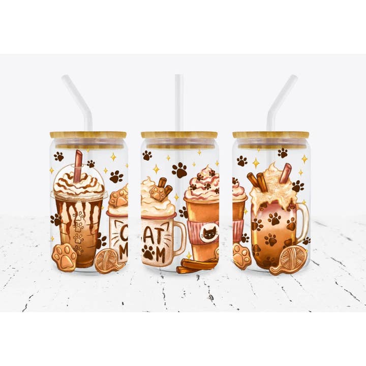 Cat Mom Iced Coffee Glass for wholesale by Mz Creations