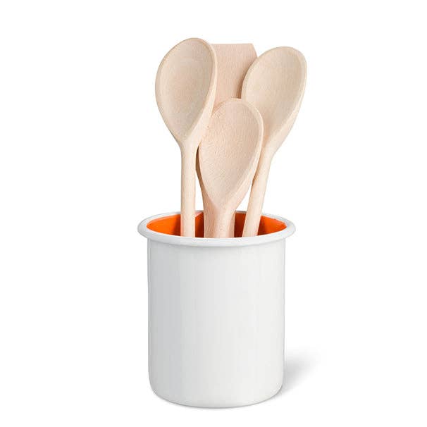 Mittelgroßer Emaille-Utensilienhalter in leuchtendem Weiß/Orange Flame für den Großhandel von BRITISH COLOUR STANDARD - Europe