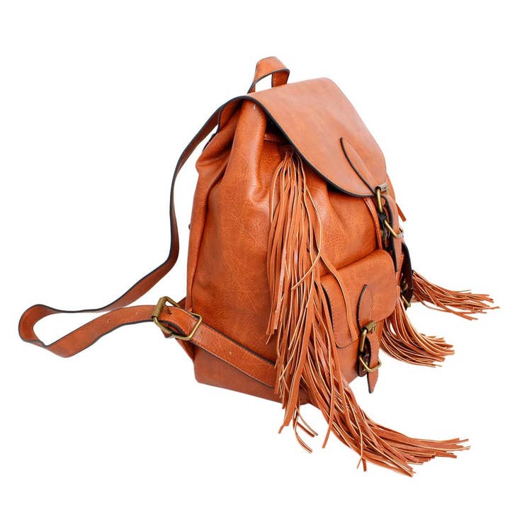 Backpack Brown Leather Fringe Bag for Women for wholesale on Faire