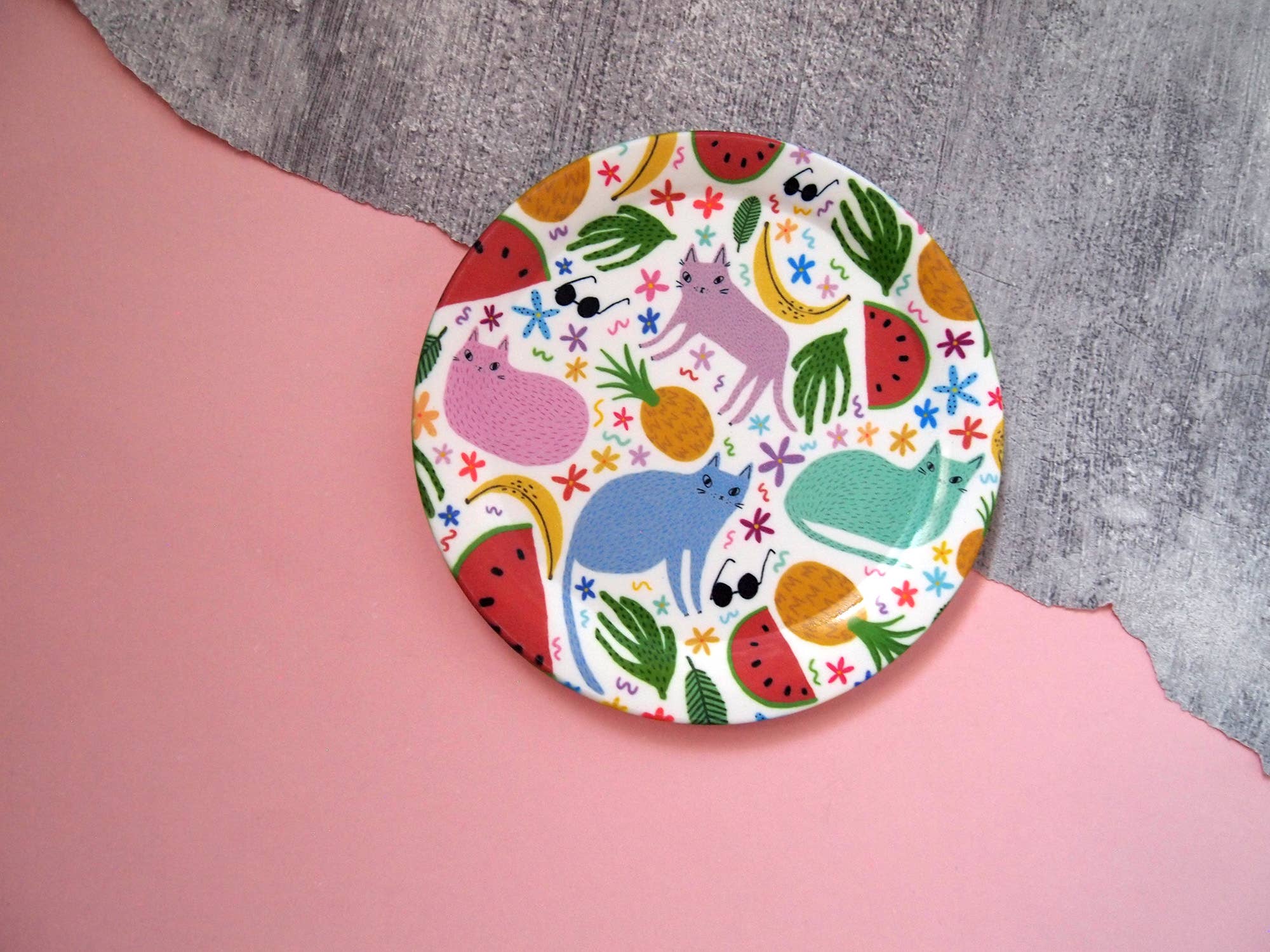 I LIKE CATS – Engroshandel Smykkeskål – Katte og frugter illustreret ringskål, bordskåner, smykkebakke4