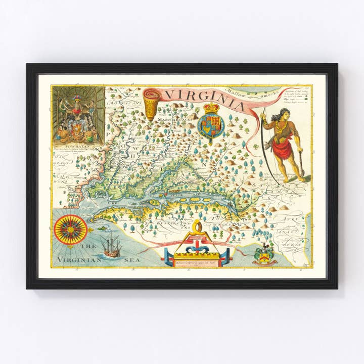 Vintage Map of Virginia 1612 for wholesale by Ted's Vintage Art
