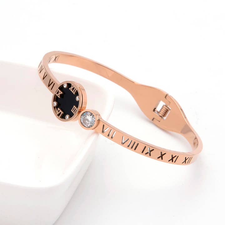 Ole - Wholesale Bangle Bracelet - Roman Numerals Stainless Steel Bracelets B22693