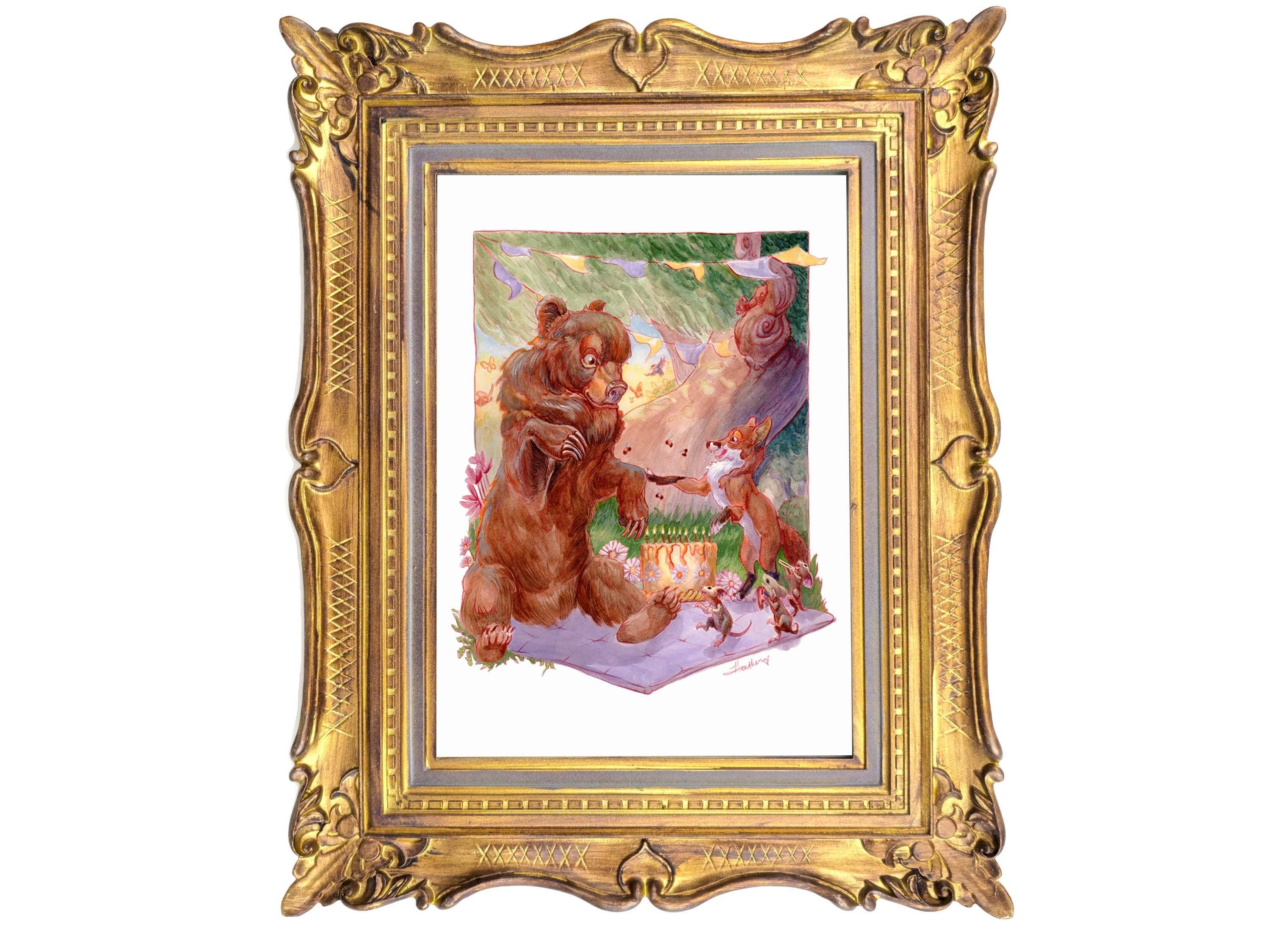 Wings of Fantasy - Wholesale Art Print - Happy Birthday Bear Art Print | Forest Animal Celebration Watercolor Gouache | Cute Nursery Decor Gift