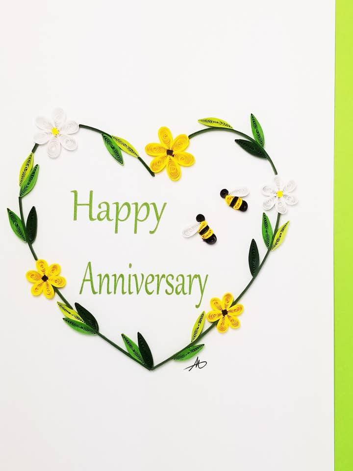 #612 HA - "Happy Anniversary" Flower Heart for wholesale by Iconic Quilling