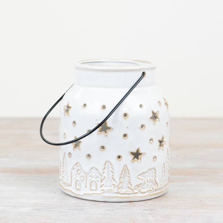 Lanterna Scena Festiva Bianca 15cm per la vendita all'ingrosso da parte di Gainsborough Giftware x Portland Living