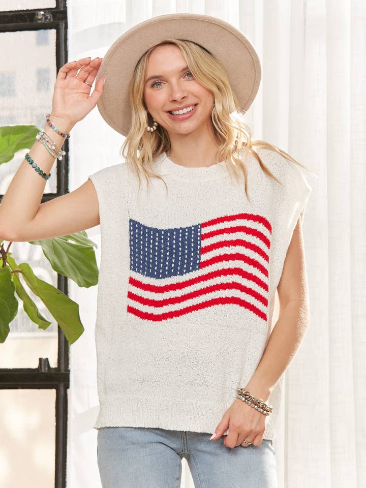 AMERICAN FLAG KNIT TOP- LESW3922 for wholesale by Madelyn