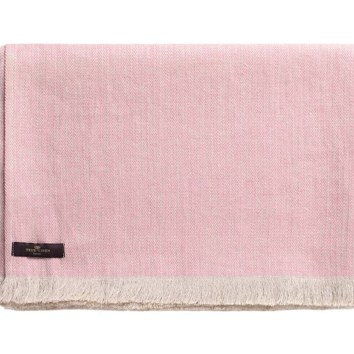 Lino a cuadros en rosa rubor espina de pescado para venta al por mayor de True Linen