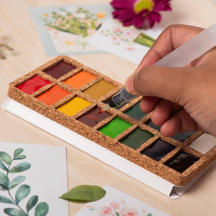 Viviva Colors - Wholesale Watercolour paint - Original Pans Set - 16 watercolors | Ecofriendly | Cork1