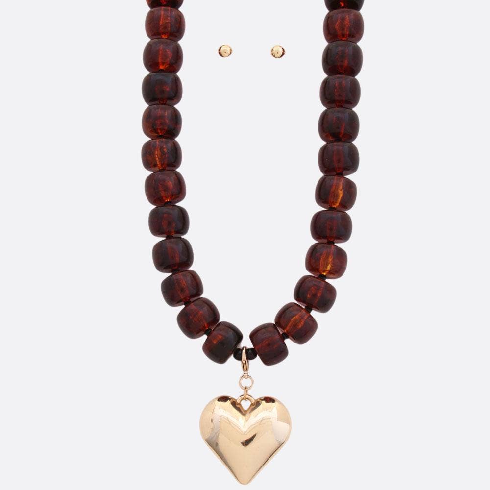 anbfashion - Wholesale Pendant/Charm Necklace - PUFFY HEART PENDANT BEADED NECKLACE TNE-23840