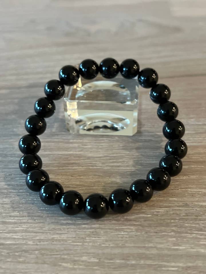 Pulsera elástica de turmalina negra de 8 mm para venta al por mayor de Luna Rae