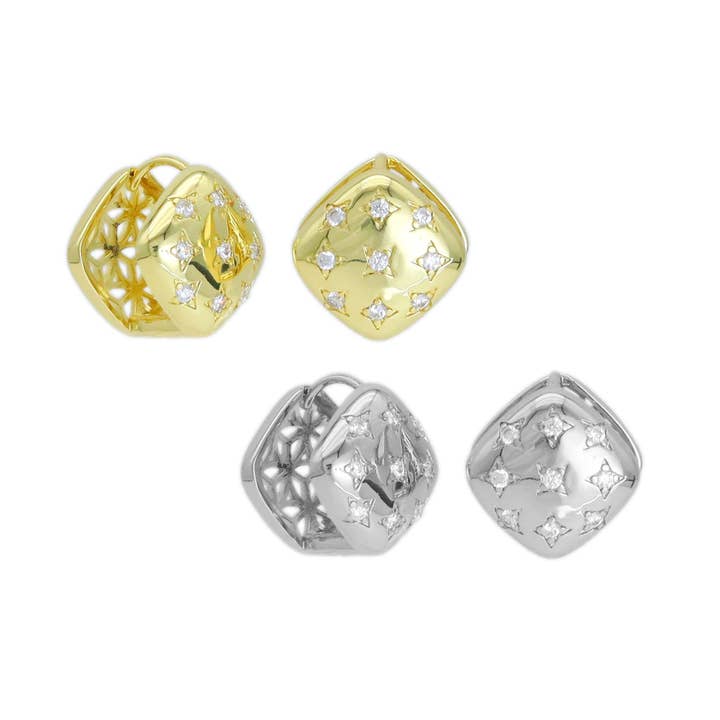 Gouden zilveren diamanten oorknopjes met bloemen, SKU #A227 voor wholesale door BestBeads&Beyond