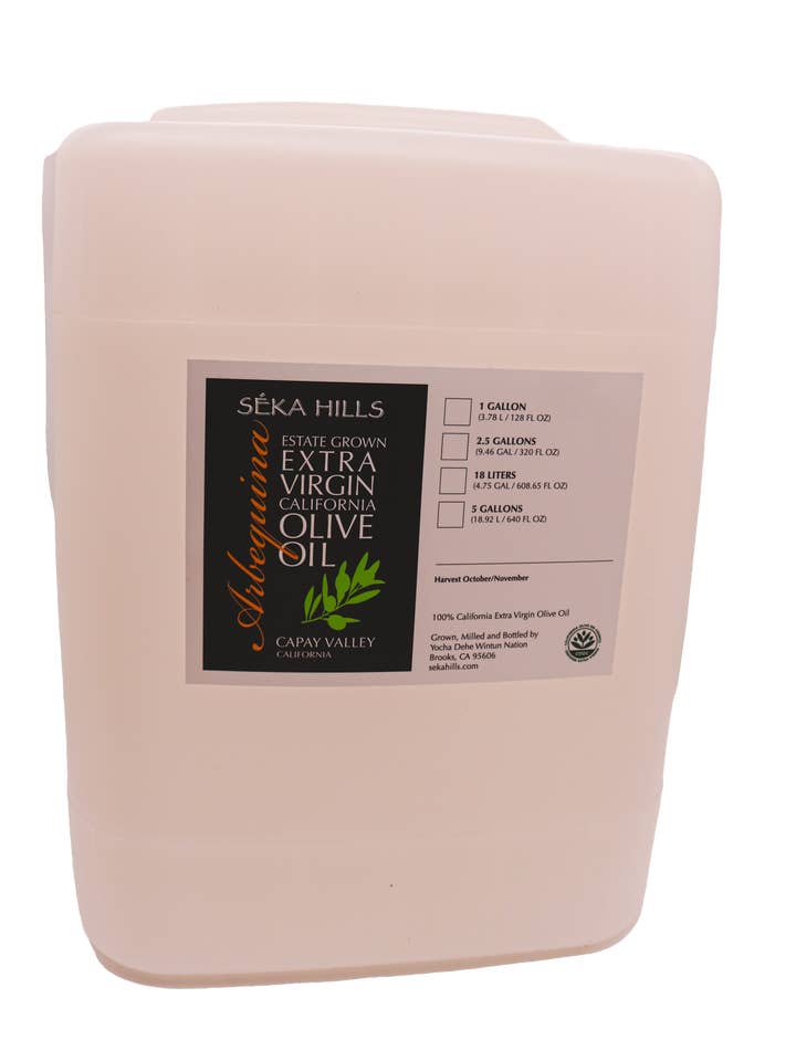 2024 Arbequina Extra Virgin Olive Oil - 5 Gallons for wholesale by Seka Hills