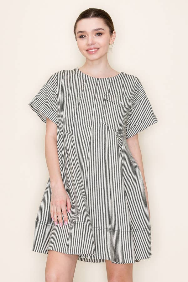 Star Drop - Wholesale Dress - Women's - STRIPE SWING SHORT DRESS- SDD637510