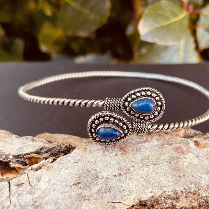 Silver Arm Bracelet Lapis Lazuli / Tribal / Spiral / Boho / Bangle/ Ethnic / Rustic / Bohemian / Hippie / Gypsy / Psy / Adjustable for wholesale by Kaali Boutique