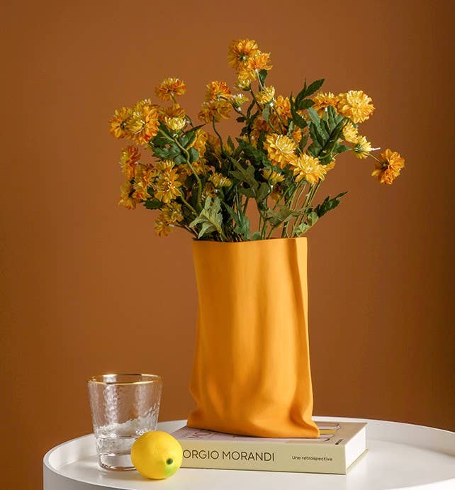 TUTU Home - Tableware & Decor – wholesale Vase – "Le Papier" - Orange Matte Paper Bag Looking Ceramic Vase2