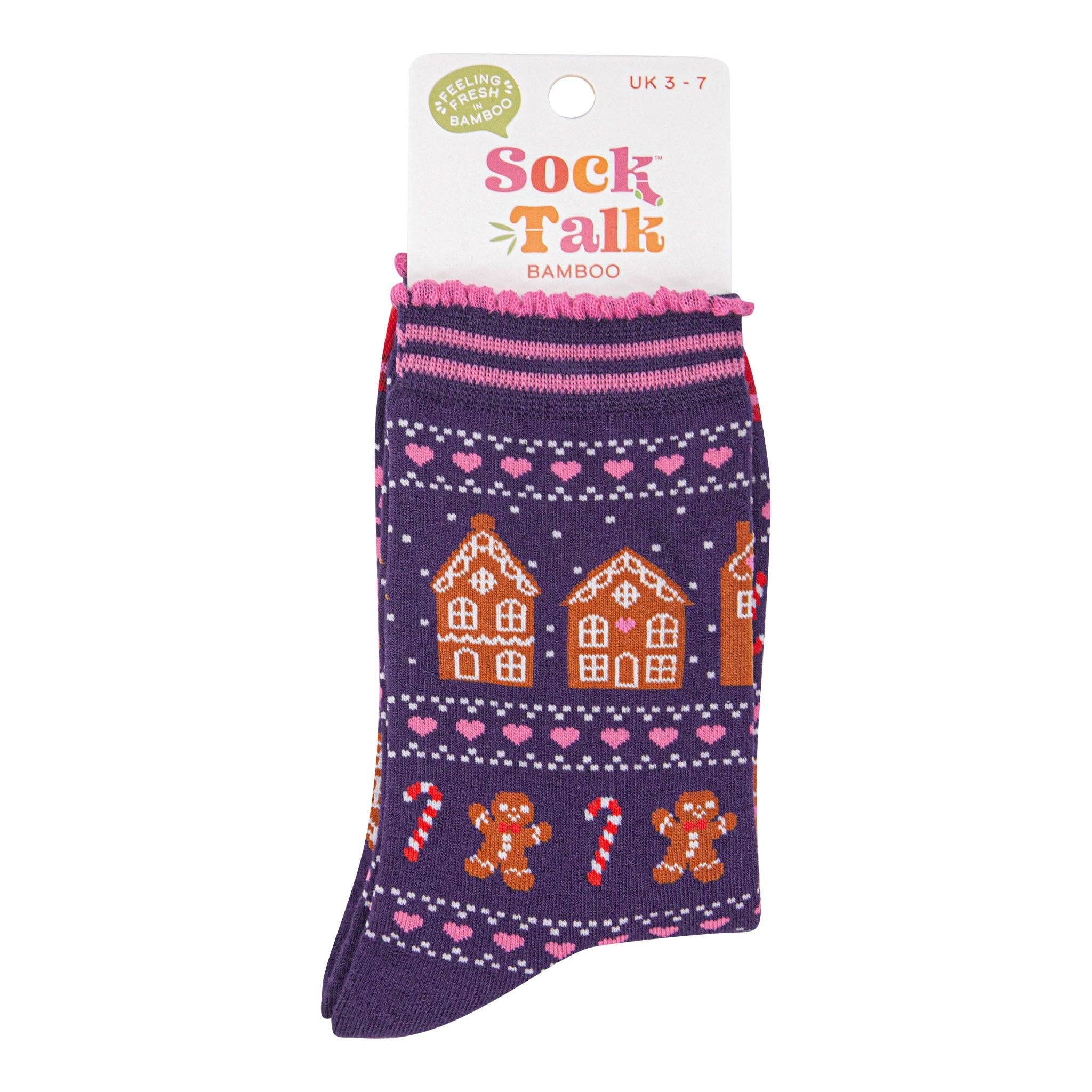 Sock Talk – Meias - Mulher por atacado – Meias de Bambu para Mulher - Azul Marinho/Vermelho, Padrão Fair Isle de Biscoito de Gengibre3