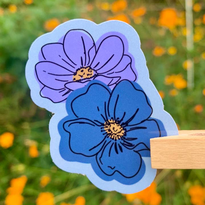 Adhesivo con flores azules y moradas para venta al por mayor de Cravendoodles