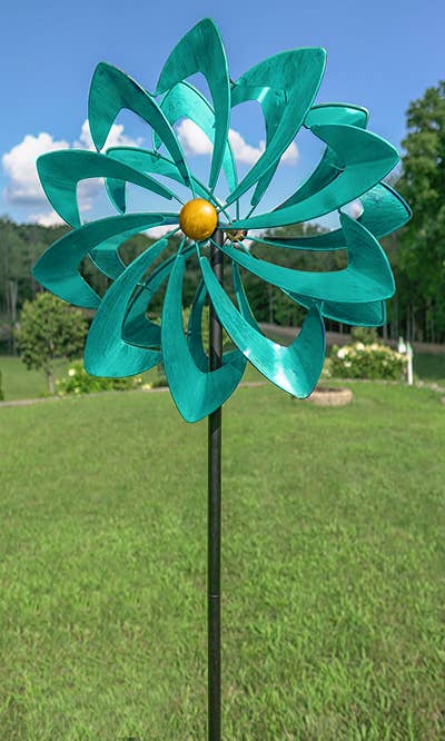 BestNest Inc - Wholesale Outdoor Ornament/Decor - Marshall Kinetic Festival Wind Spinner, Turquoise, 94"H0