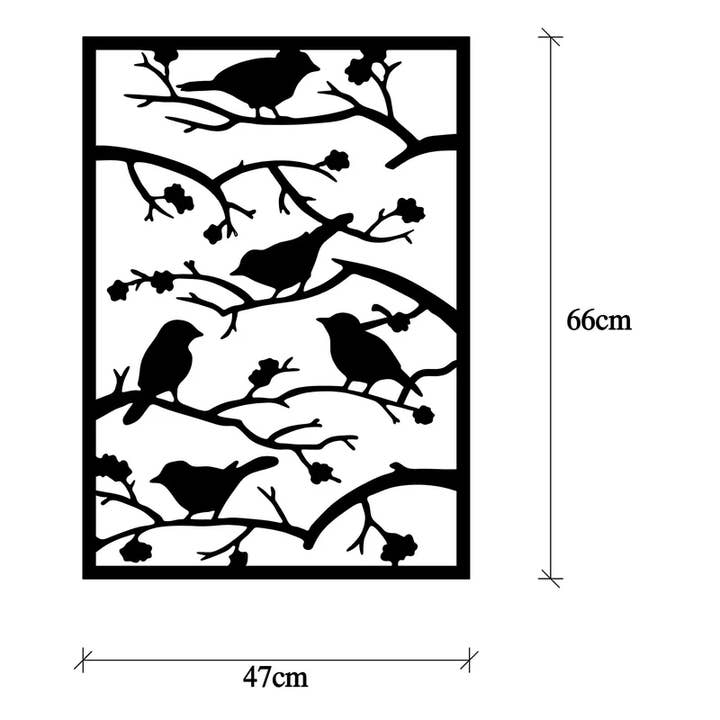 Metal Wall Art Ornament Birds on Branch Framed Garden Decor for wholesale by vidh imports