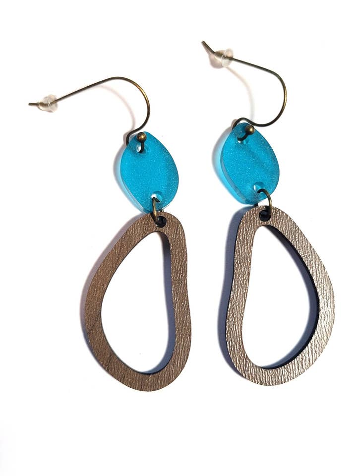 Boho Blue and Walnut Earrings for wholesale by The Wristlet Bar