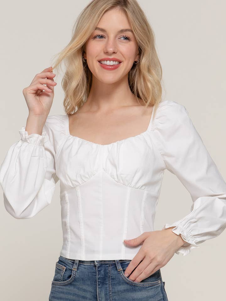 Top tipo corpiño elástico con cuello en forma de corazón de manga larga para venta al por mayor de Active Basic | Active USA