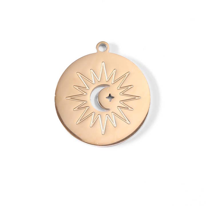 WJW - Wholesale Individual Charm/Pendant - 18K Gold PVD Stainless Steel Sun + Moon Charm / PDL0063
