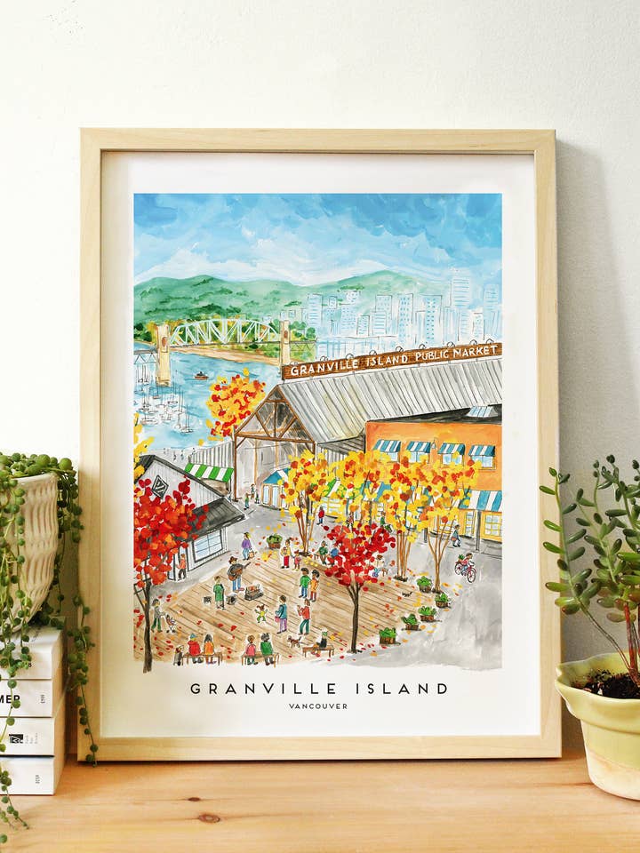Impresión de arte de 12x16 pulgadas de Granville Island, Vancouver para venta al por mayor de The Paperhood