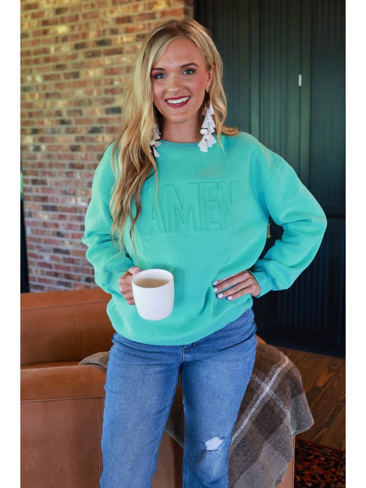 Mint Amen Embossed Sweatshirt for wholesale on Faire9