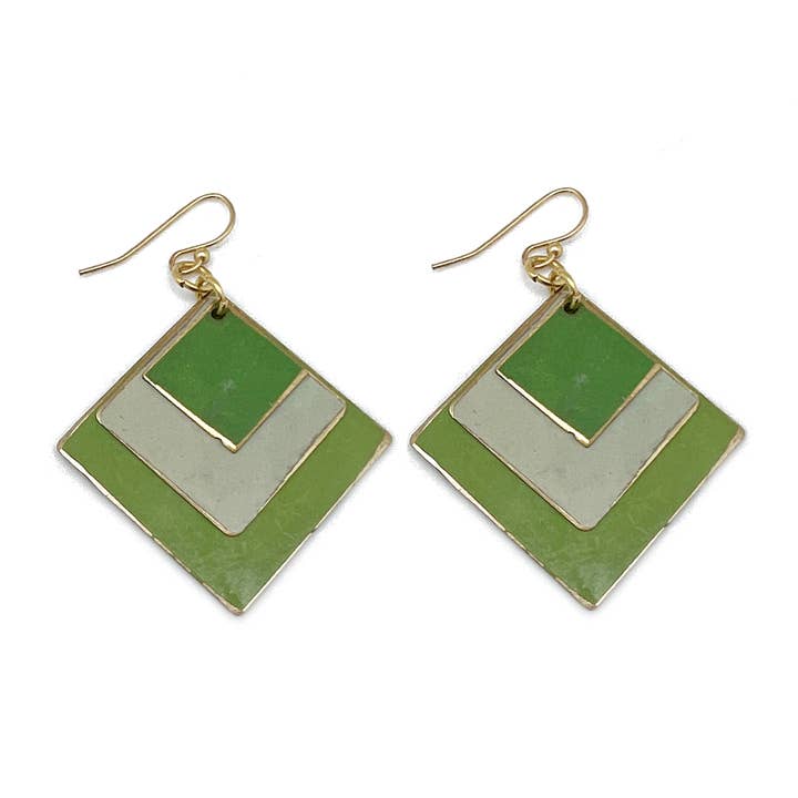 Brincos Patina em Latão - Diamantes em camadas de prado verde por atacado de Anju Jewelry