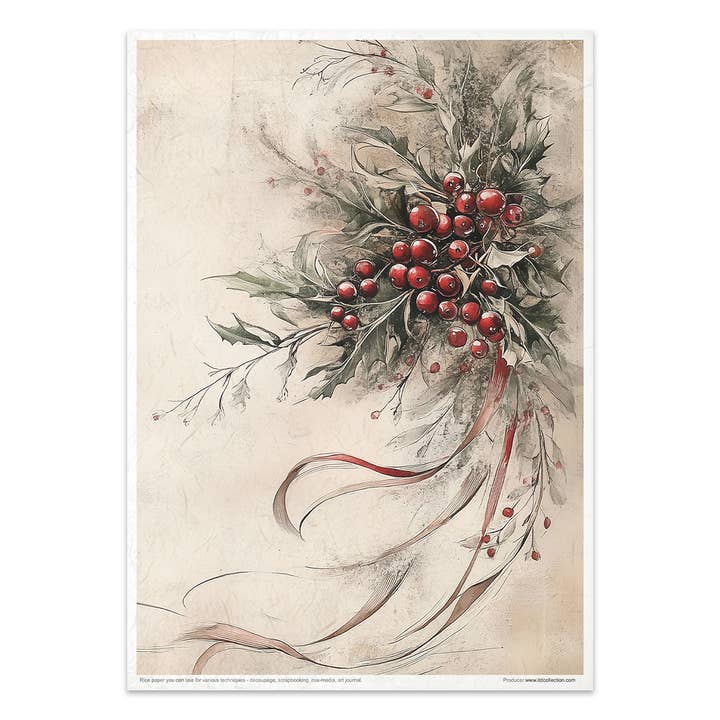 RP090 - Conjunto de Papel de Arroz - 11 peças x A4/8,27x11,7 pol - Conto de Inverno Vermelho por atacado de ITD Collection