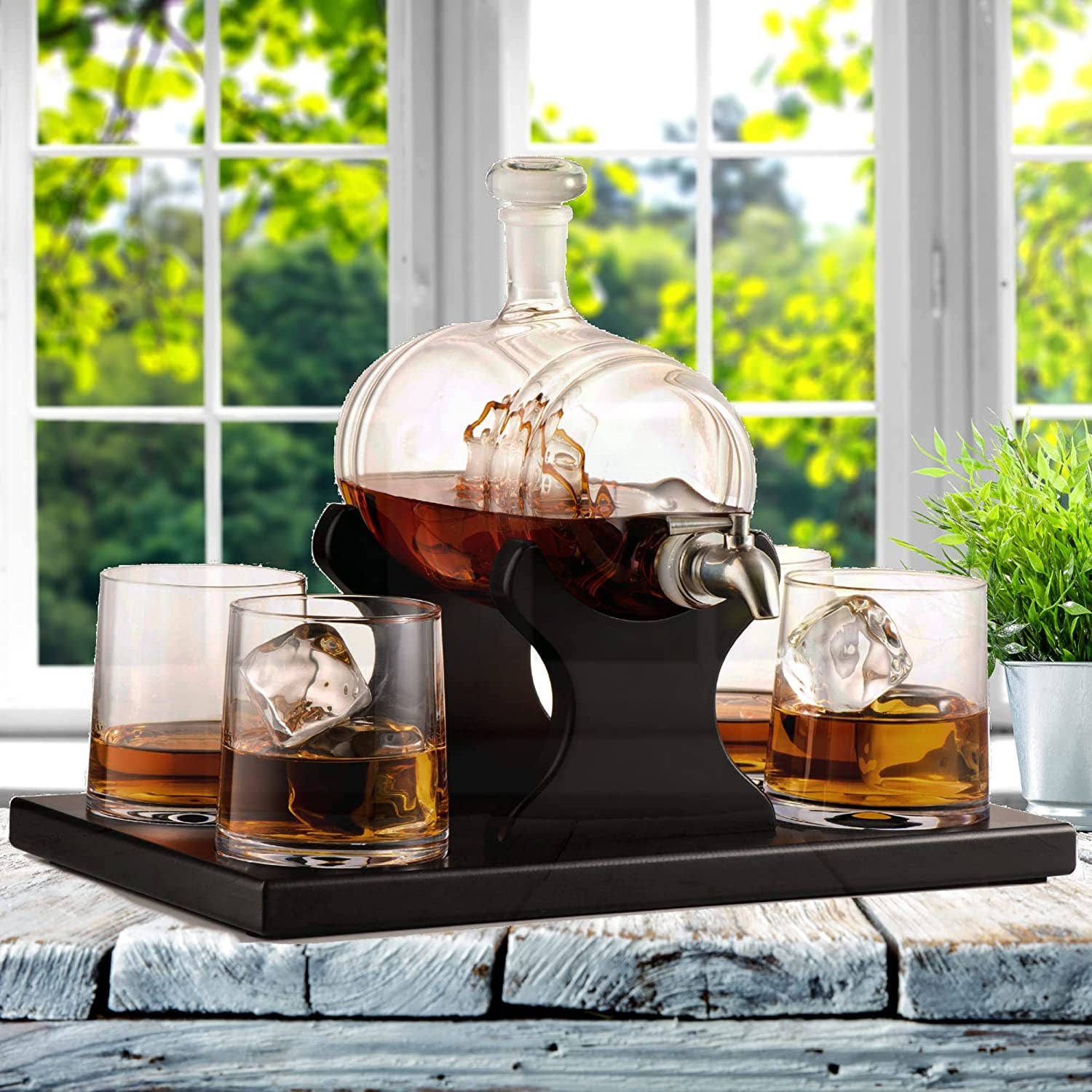 Bezrat - Vente Carafe - Ensemble cadeau carafe et verres à whisky avec fût et plateau en acajou6