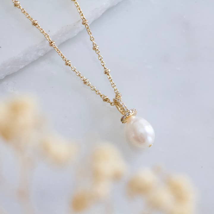 Mesa Blue - Wholesale Pendant/Charm Necklace - Zircon Bail Pearl Necklace