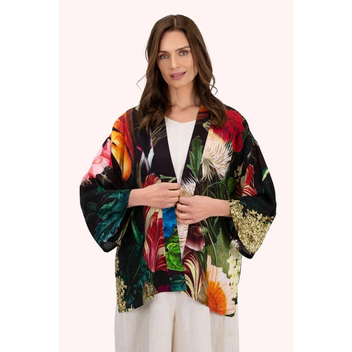 Mid-Length Kimono - Opulant Florals, Chocolate for wholesale by Powder Design inc - US