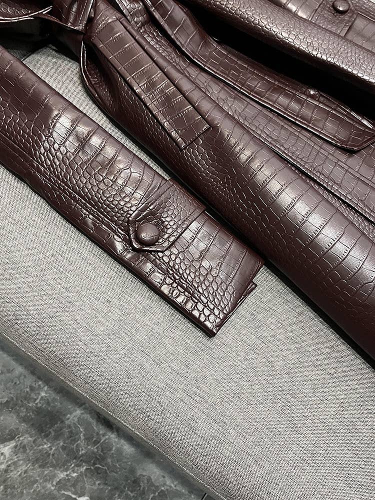 Couleur comme sur les photos Manteau long à lacets en similicuir motif crocodile SY391 en vente sur Faire7