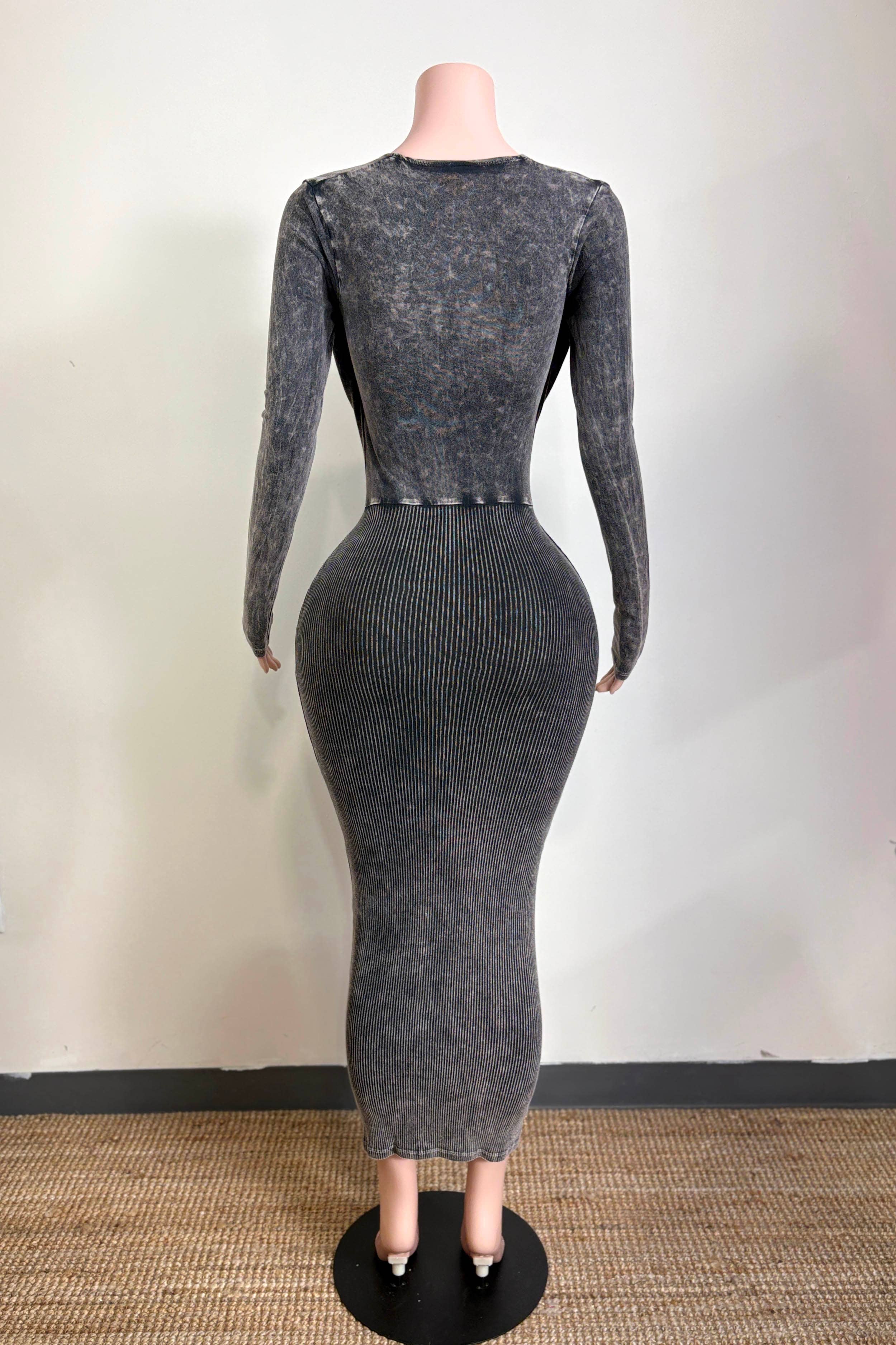 Dalia Studio - Wholesale Dress - Women's - MINERAL WASH FRONT O-RING COWL NECK MIDI DRESS2