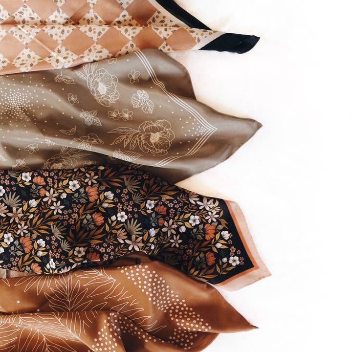 Flora West Design - Wholesale Scarf – Women's - 100% Silk Bandana Scarf - Classic Deep Olive Floral Western7