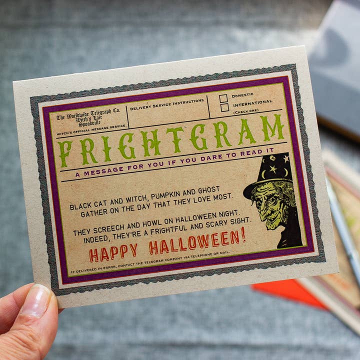 Halloween Card - Scary Witch Telegram for wholesale by Sunshine and Ravioli