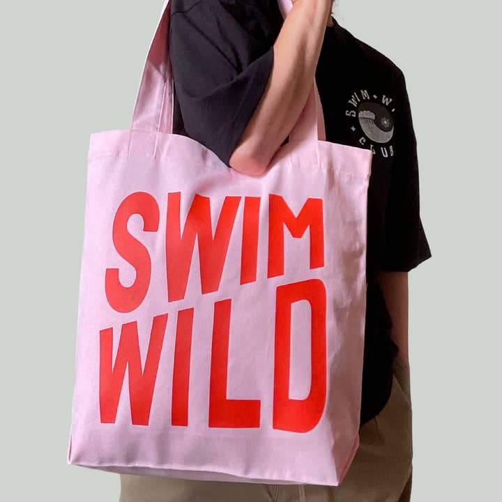 Swim Wild canvas tote Pink/Chilli for wholesale by the Cornish studio
