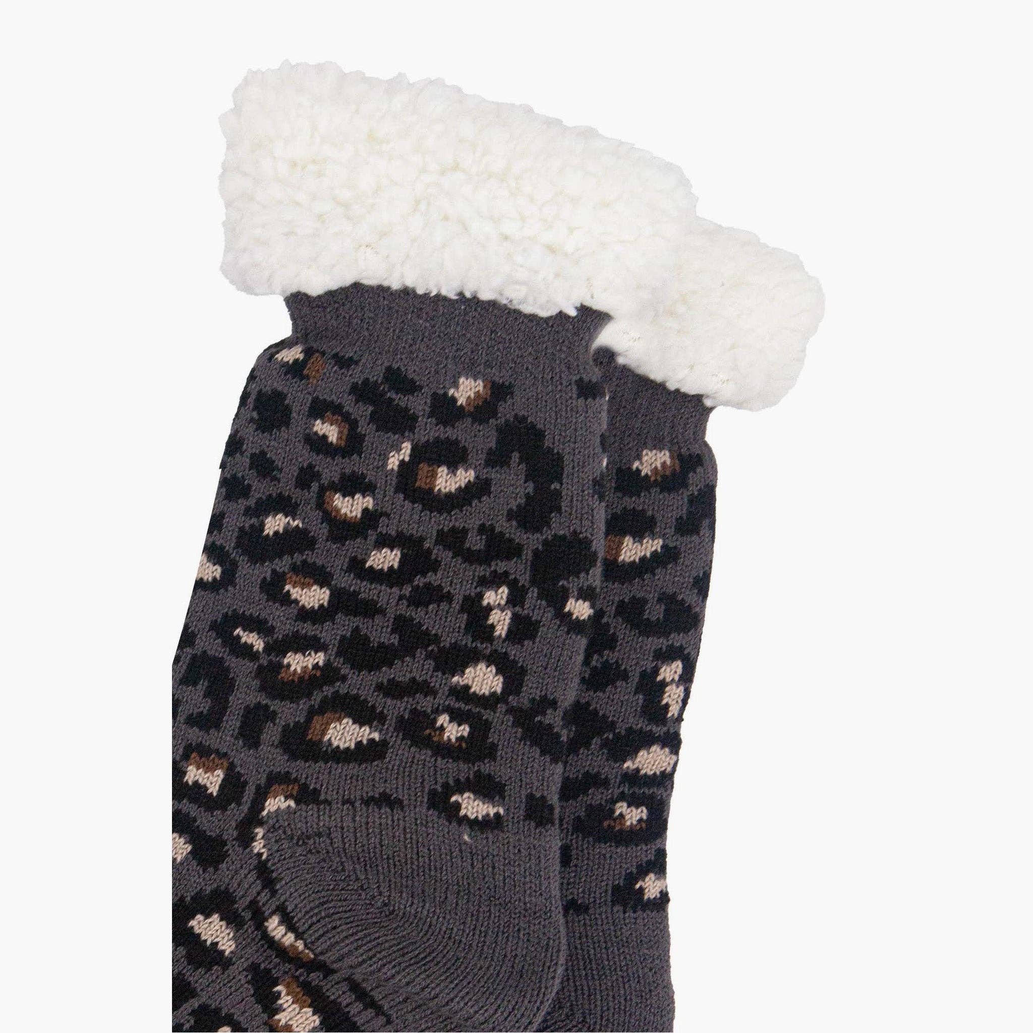 Sock Talk – wholesale Socks – Women's – Women's Long Slipper Socks- Dark Grey, Leopard1