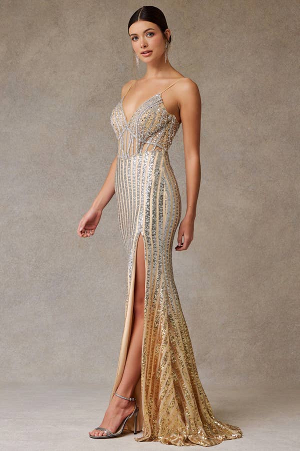 SILVER NUDE Sleeveless Illusion Sweetheart Embellished Sheath Dress for wholesale on Faire3