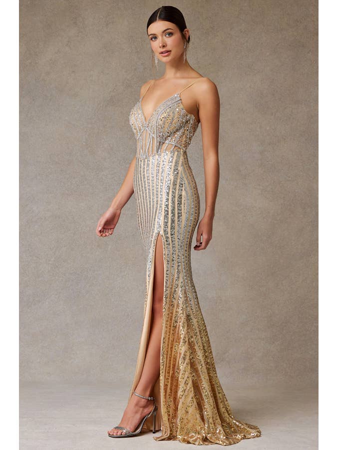 SILVER NUDE Sleeveless Illusion Sweetheart Embellished Sheath Dress for wholesale on Faire3