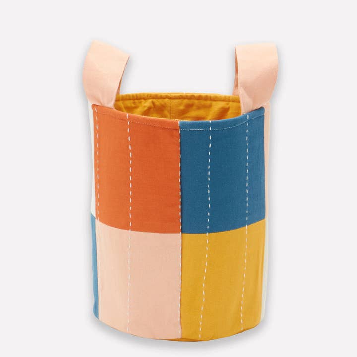 Anchal - Wholesale Basket - Kids & Baby - Checkered Fabric Storage Bin - Mustard