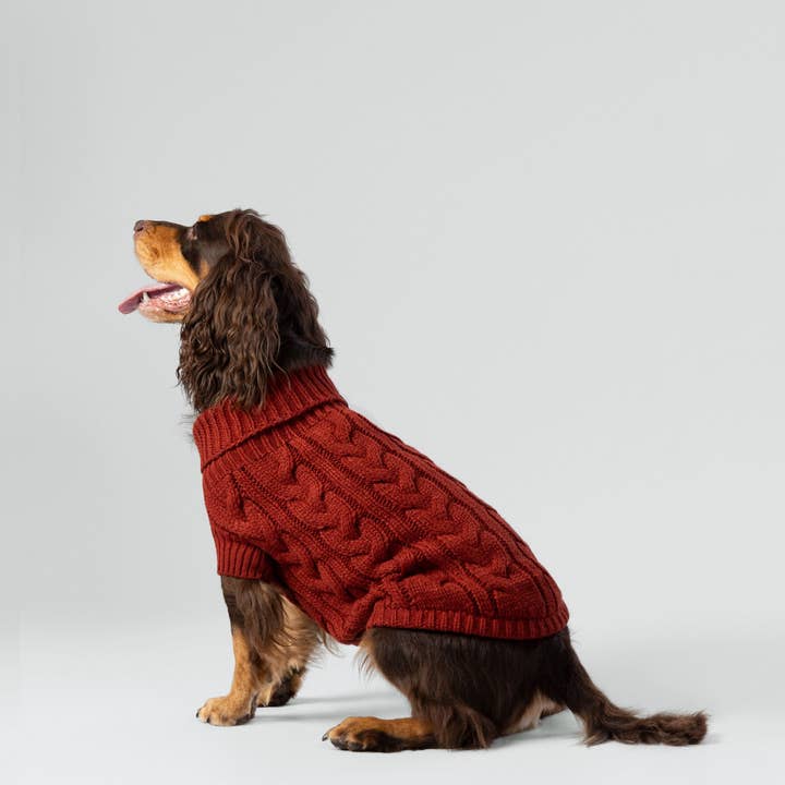 Hugo & Hudson – Engroshandel Sweater - Hund – Hackett x Hugo Hudson Kabelstrikket pullover Hundetrøje - Mursten1