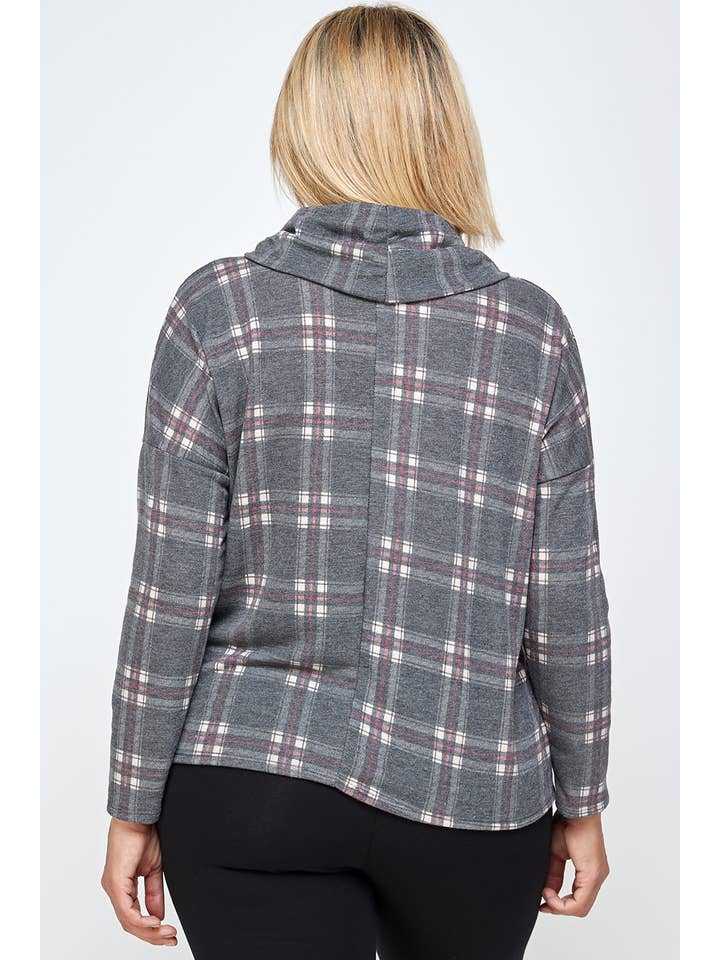 Haute Fox Plus Size & Contemporary - Wholesale Knit Top - Women's - Plus Size Soft French Terry Plaid Top 17668-T5