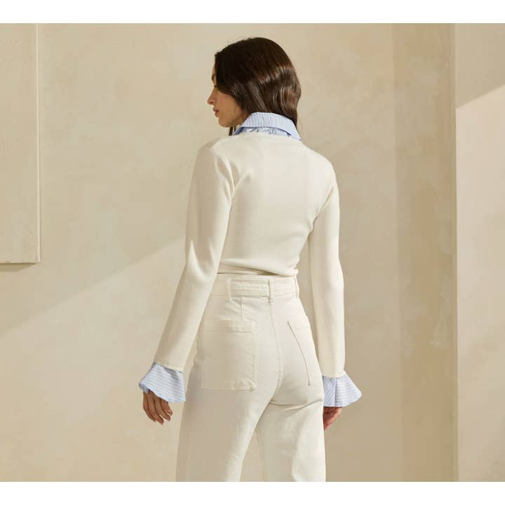 Ivory Sky Sweater Top with Contrast Neck & Cuffs for wholesale on Faire11