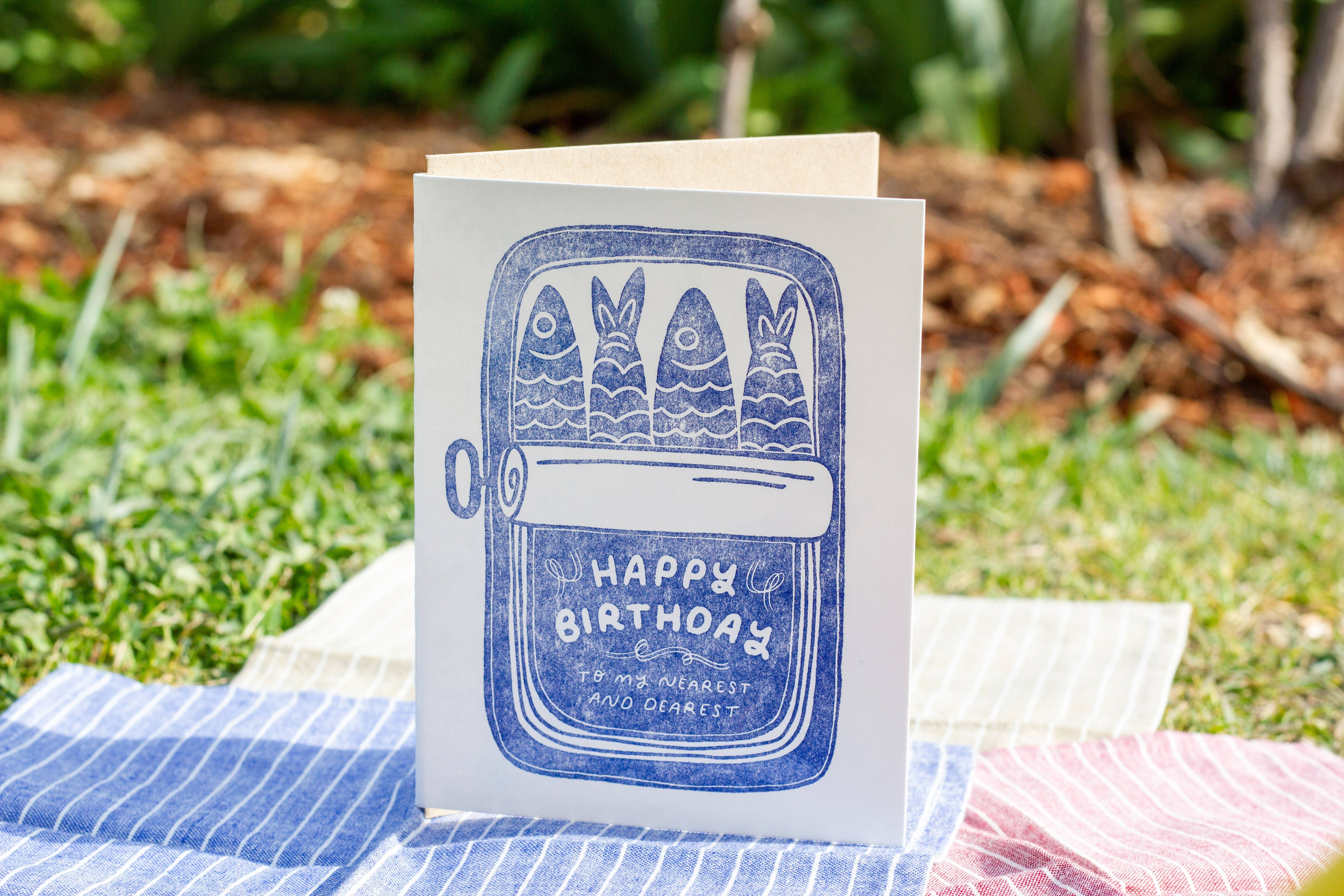 Finch and Flourish Paper Goods - Wholesale Birthday Card - Happy Birthday Sardines Letterpress Card | Tinned Fish2