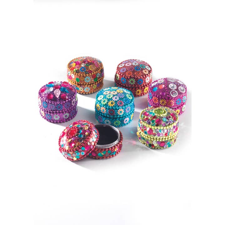 Namaste - Wholesale Beaded Bracelet - Round Mini Pill Box, Glitter and Beads